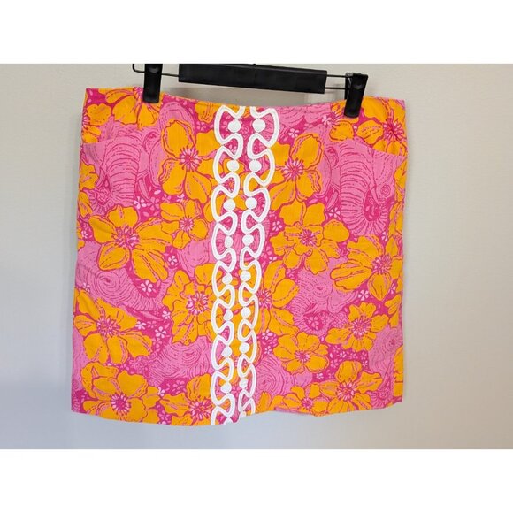 Lilly Pulitzer Originals Sz 10 Skirt Ton Elephant Hibiscus Vintage Orange Pink - Picture 1 of 9